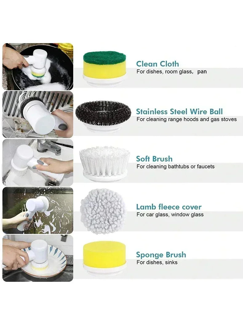 Rechargeable Electric Scrubber with 5 Smart Brushes