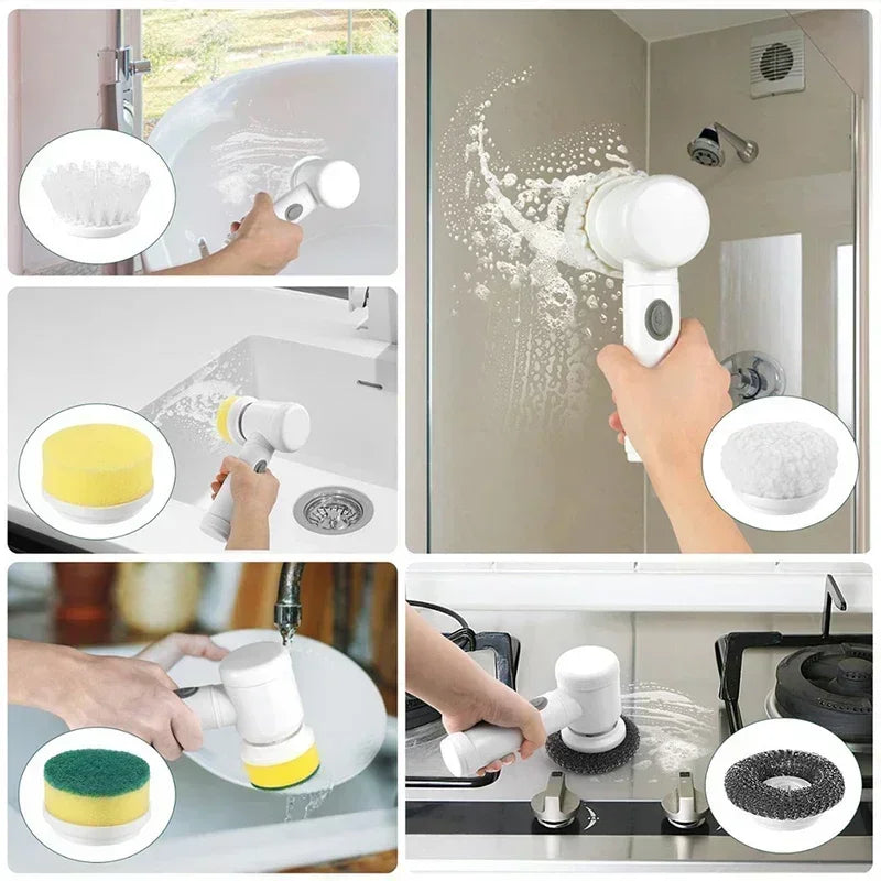 Rechargeable Electric Scrubber with 5 Smart Brushes